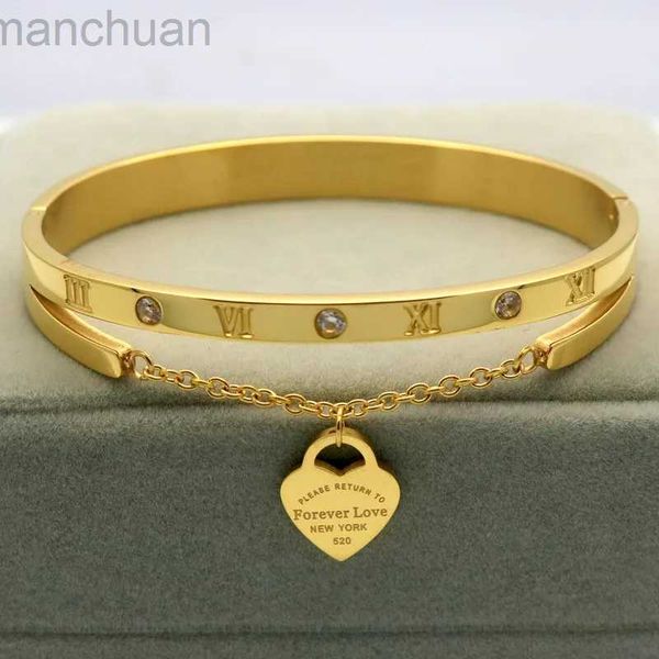 Bracelet Design Marque De Luxe Bracelet Femmes Suspendus Étiquette De Coeur Pour Toujours Amour Pulseira Titane Acier Bracelet Bracelets Pour Femme Bijoux ldd240312