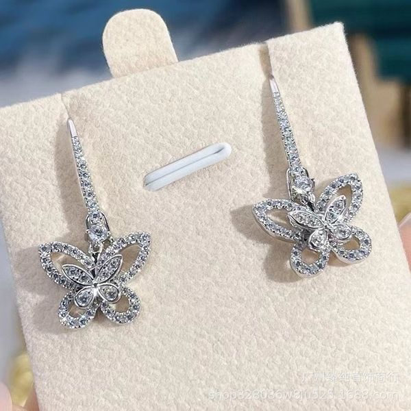 Ensemble de bijoux Bracelets Design Boucles d'oreilles papillon Argent Creux 3D Strass Ouvert Marque Bracelet de haute qualité pour femme Mode Fête Cadeau de vacances