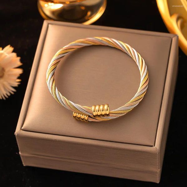 Diseño de brazalete Pulseras de giro ajustables de acero inoxidable para joyas de lujo de mujer Gold Bangles Gift