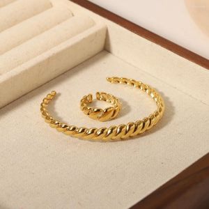 Bangle Design étanche anneaux de manchette en acier inoxydable et bracelets épais torsadés à plaques or pour femmes bijoux