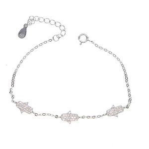 Brazalete de diseñador 100% Plata de Ley 925 diseño de fábrica tres Cz Hamsa mano encanto delicado chica mujer joyería Sparling pulsera