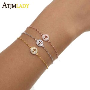 Bangle Designer 2021 Tiny Small Cross Charm Micro Pave Clear CZ Sparking Dainty Delicate Minimal Girl Women Sieraden 925 Sterling Slver Bracelet