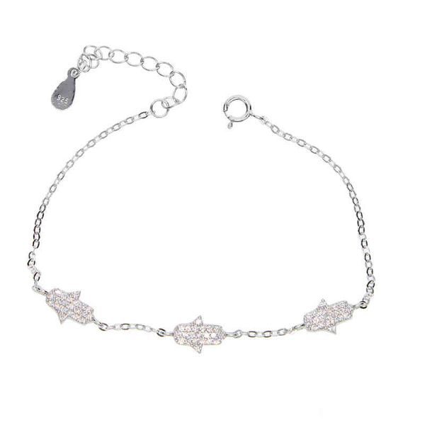 Bracelet Designer 925 Argent Pavé Zircon Hamsa Bracelet Charme Main de Fatima Mariage Femmes Mode Fine Jewelry