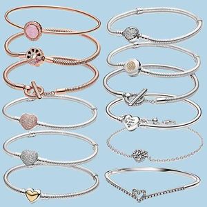 Brazalete de diseño de plata de ley 925, pulsera con forma de corazón y barra en T, cadena con cierre de disco brillante, serpiente para Mujer, joyería, Pulseras para Mujer