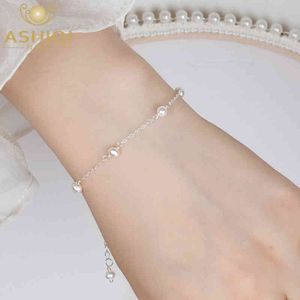Bracelet Designer Ashiqi Real 925 Sterling Silver Chain Bracelet pour Filles Femmes 4-5mm Mini Perles D'eau Douce Naturelles Bijoux Cadeau En Gros