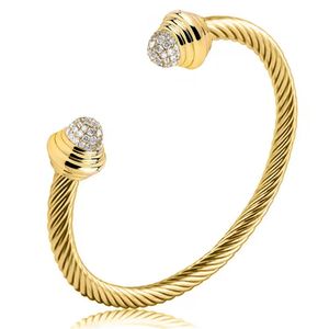 Bangle Designer Armband Mode Eenvoudige Diamant Set 5mm Titanium Stalen Kabel Touw Damesarmband Nieuwe Europese en Amerikaanse Open roestvrijstalen armband