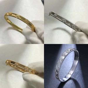 Bracelets de marque de créateurs de bracelet pour femmes plaquées d'or en cristal à quatre feuilles Perlee Sweet Clover Flower Chandle Saint-Valentin