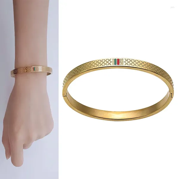 Bangle Designer Gracete grabado brazalete para mujeres marca de acero inoxidable encimido de circonía de lujo