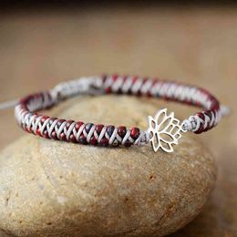 Bangle Designer Exquis Lotus Charm Wrap S String Traided Macrame Spiritual Friendship Bracelet Femme Femmes Bijoux