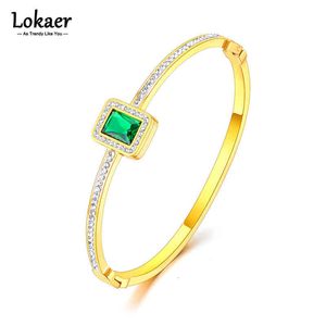 Bangle Designer Sieraden Lokaer Titanium Roestvrij staal Green CZ Crystal Bangles S Trendy 18K Gouden Strijnbakken Bracelet For Women Girls B22061