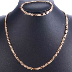 Juegos de joyería de diseñador de brazaletes para mujeres 585 Pulsera de color de oro rosa Neckalce Set Bismark Link Chain Dropshipping Mujer Regalos 5 mm HGS275