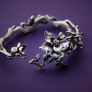 Bangle Designer Summer Independent Design Handmade Magnolia Ladies Bracelet Exquisite en Beautiful Fashion Silver Jewelry