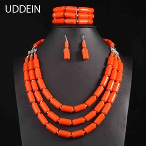 Brazalete Diseñador Uddein Boda nigeriana Conjuntos de joyería india Bib Beads Collar Pendiente Pulsera Collar llamativo Conjunto africano