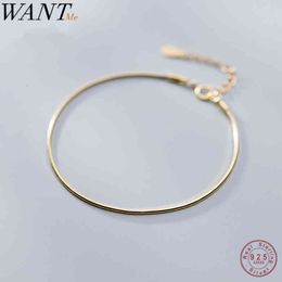 Brazalete Diseñador Wantme Moda Minimalista Serpiente Dorada Cadena de Hueso Pulsera con Dijes para Mujer Real 925 Plata Esterlina Fiesta Joyería de Boda Regalo