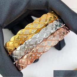 Bangle Designers Bracelet Jewlery Designer voor vrouwen S Rhombus Patroon Charm Trendy Elegant Simple Party Sieraden Gift Groothandel Drop D OTAE3