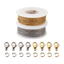 Bracele en acier inoxydable Colliers de chaîne de bracelets de fabrication de kits, avec chaînes de câbles Graw de homard Glaw saut anneaux accessoires