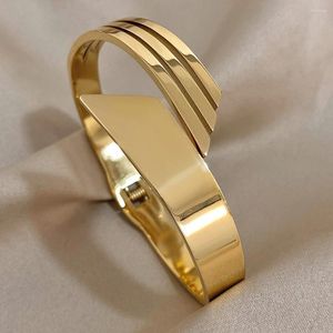 Bangle DODOHAO Chunky Onregelmatige Snijden Geometrische Rvs Brede Armbanden Armbanden Voor Vrouwen Uniek Ontwerp Goud Kleur Sieraden