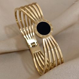 Bracelet DODOHAO tendance noir chiffres romains empilables bracelets en acier inoxydable bracelets pour femme fille design unique cadeau présent