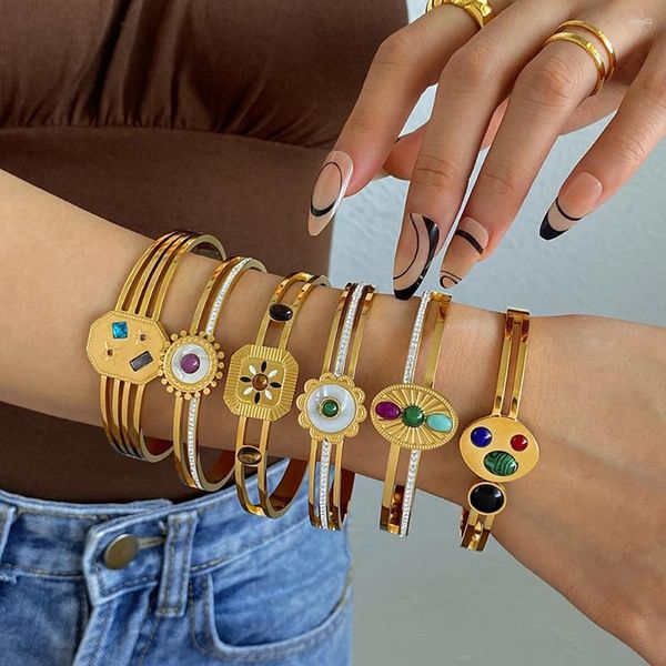 Bracelet Dodohao tendance couleur or incrusté pierre cristal zircon acier inoxydable bracelets pour femme déclaration accessoires géométriques