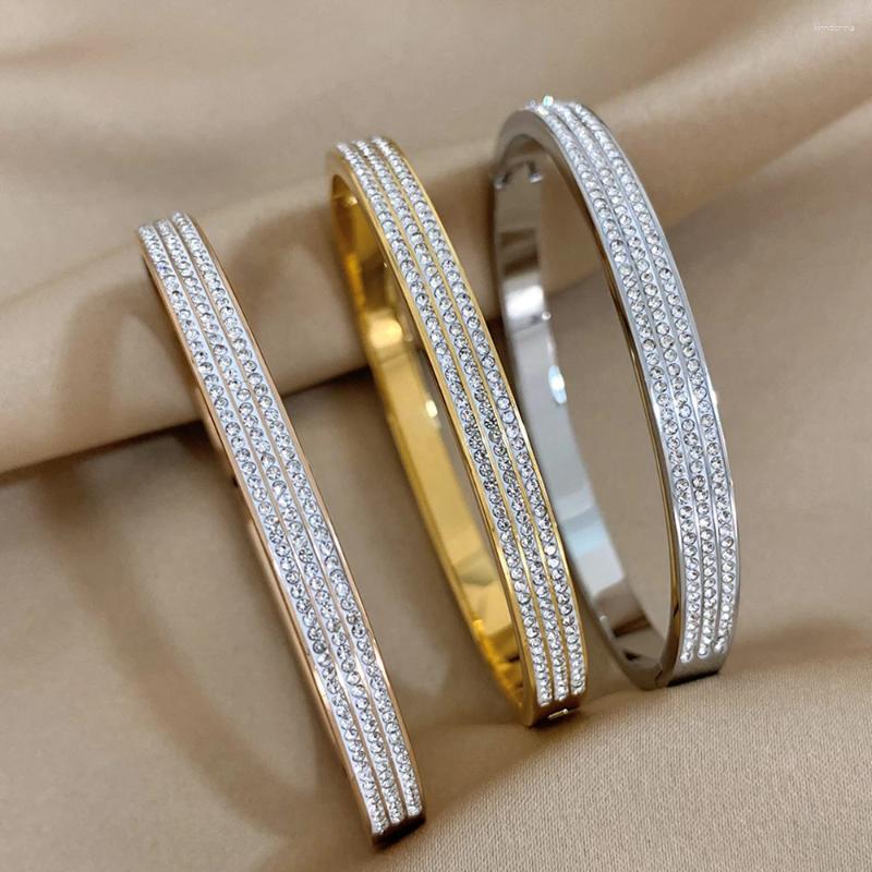 Bangle dodohao trendig inlagd full strass rostfritt stål armband uttalande enkel guldfärg charm chic smycken pulsera