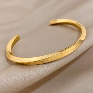 Bangle DODOHAO Unisex Sieraden Eenvoudige roestvrijstalen twistarmband voor dames Heren Trendy goudzilveren kleur Open manchetarmbanden