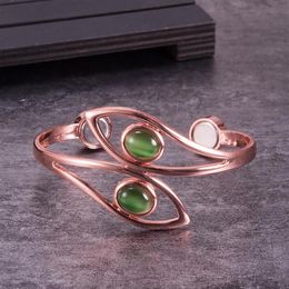 Brazalete Delfín Pulseras de cobre puro para mujer Pulsera magnética de ópalo artificial verde Beneficios Brazalete ajustable simple Female308j