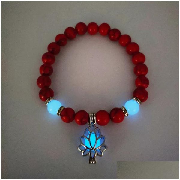 Brazalete DoreenBeads Fashion Piedras naturales Luminosas brillantes en el loto oscuro Pulsera de chirriante para yoga Budismo Budismo Joyas Dro Dhpdq