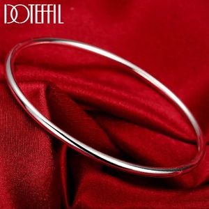 Brazalete DOTEFFIL 925 pulsera de plata maciza personalidad de la moda brazaletes lisos simples para mujeres joyería de compromiso de boda 231005