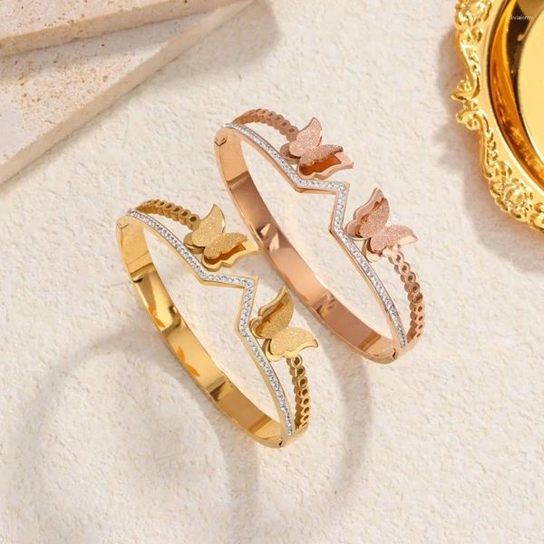Bracelet à double papillon givré bracele femmes en stratèmes bracelet en acier inoxydable bracelet or bijoux de la Saint-Valentin cadeau