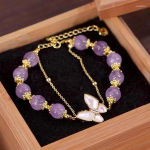 Bracelet Double couche violet perlé papillon pendentif bracelet pour femmes filles mode bijoux cadeaux