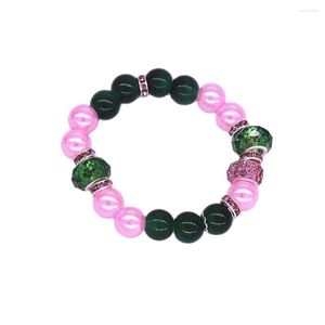 Bangle Drop Ship Sorority Organisatie Teken Kwaliteit 10 mm Roze groene Green kralen Elastische armbanden Sisterhood Service sieraden