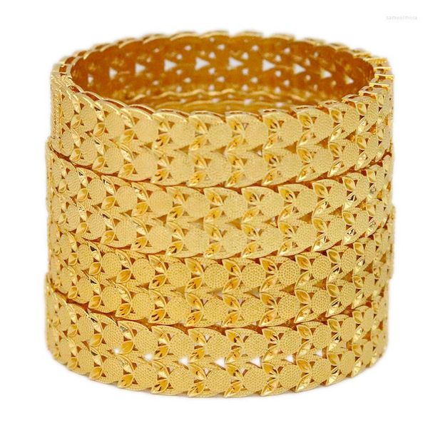 Brazalete Dubai 24k Brazaletes chapados en oro Mujeres africanas de lujo Pulseras duras Encanto Boda Etíope Árabe Joyería de mano