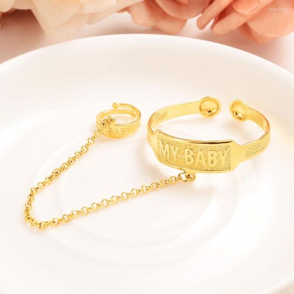 Brazalete de Dubái africano con sello de oro, joyería árabe para niños, pulseras de cobre para bebés con anillo, regalos para niños