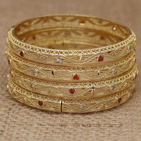 Brazalete de Dubái para mujer, pulseras de Arabia Saudita, África, 4 unidades/lote, chica de moda con joyería de diamantes de imitación, regalo de novia india Habesha