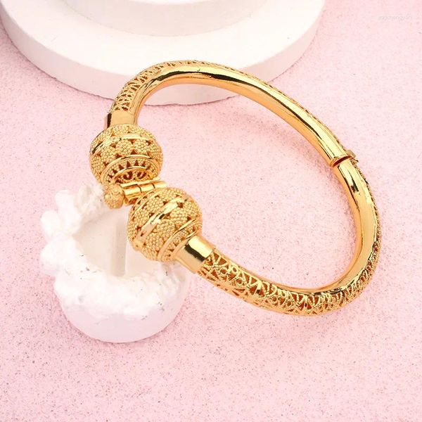 Brazalete Pulseras de Dubai para mujeres/niñas Brazaletes de cobre chapados en oro y joyería de boda Moda abierta africana