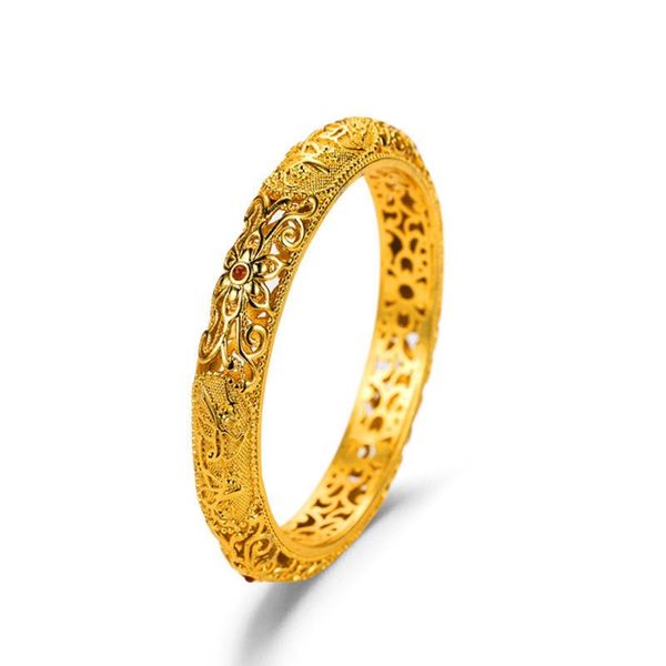 Brazalete de moda de Dubái para mujer, pulsera de oro amarillo sólido de 18k con diseño de golondrina de flores antiguas, regalo de joyería