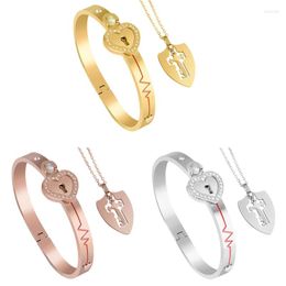 Bangle E0BE Cadenas Bracelet Pour KEY Collier En Acier Inoxydable Bijoux Valentine Couple