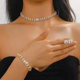 Bracelet boucle d'oreille collier de luxe FYUAN bracelet ensembles vert bleu argent cristal en or couleur collier pour femmes bijoux de mariage ensembles mariée 240319