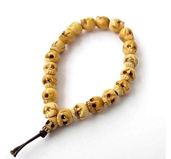 Bracelet EASTCODE Charmant Bracelet Mala en Os de Boeuf Sculpté avec Perles de Crâne Bouddhiste pour Poignet de Prière