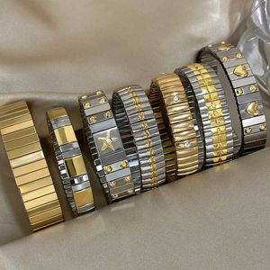 Bracelet élasticité bracelet en acier inoxydable en acier inoxydable Star carré Bracelet pour femmes accessoires de bracelet à manchettes imperméables classiques T240509