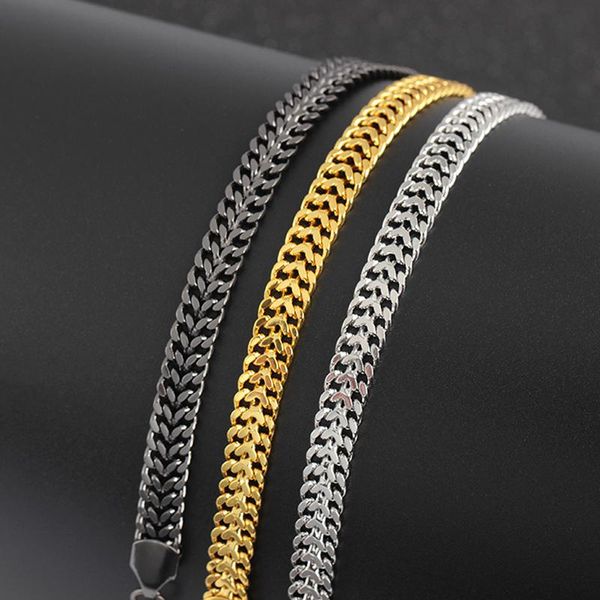 Brazalete elegante/negro/pulseras para hombres y mujeres, 7mm, acero de titanio, cadena de eslabones cubanos, joyería de fiesta, brazalete de regalo