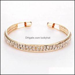 Bangle elegante klassieke kristallen manchetarmbanden voor vrouwen goud kleur eenvoudige vrouwelijke opening armbanden bruiloft sieraden accessoires drop deli otgvm