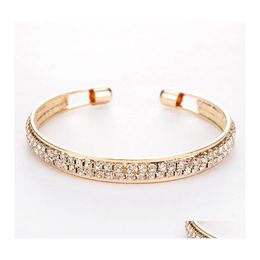 Bangle elegante klassieke kristallen manchetarmbanden voor vrouwen goud kleur eenvoudige vrouwelijke opening armbanden bruiloft sieraden accessoires drop deli otyux