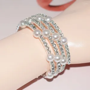Bracelet élégant Imitation de cristaux Bracelet multicouche étiré pour les femmes bijoux de mariée cadeau