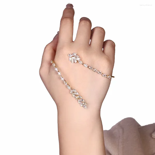 Brazalete elegante para mujer, pulsera de hoja de palma, accesorios de mano para dama de honor, diseño de lujo, brazalete de Zirconia cúbica, regalo de joyería de boda