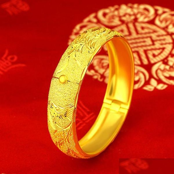 Bracelet élégant accessoires de mariée de mariage 18 carats en or jaune massif rempli de motif Phoenix femmes bracelet bracelet ouvrable bijoux cadeau17 Dhsee
