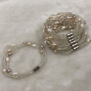 Bracelet ELEISPL BIJOUX Lots 20 Pièces 3 Lignes Riz Mixte Perles D'eau Douce Bracelets Fermoir Magnétique # 500-4