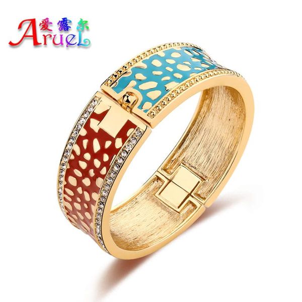 Brazalete Esmalte Brazaletes Moda Chicas Bohemia Color dorado Diamante de imitación Ancho Vintage Azul Rojo Para Mujeres Pulseras de regalo