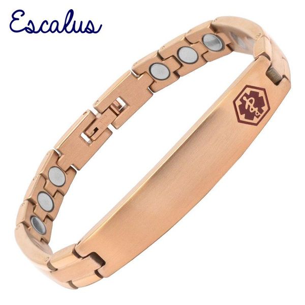 Bracelet Escalus alerte médicale ID monogramme rouge Bracelet gravure gratuite acier inoxydable or Rose dames Bracelet bijoux