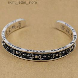 Bangle Style ethnique 925 Sterling Silver Retro Heart Sutra Devil SubdUing Rod Diamond Rod Open Bracelet YQ240409